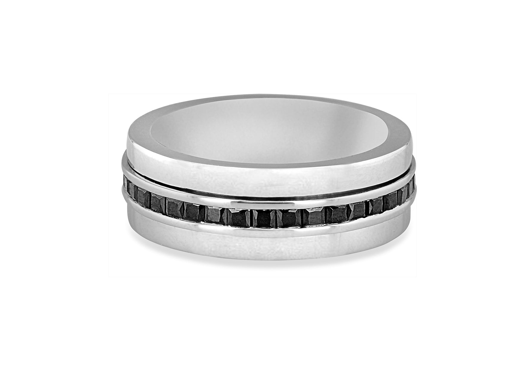 Hoxton London Men's Sterling Silver Stone Black Zirconia Spinning Ring