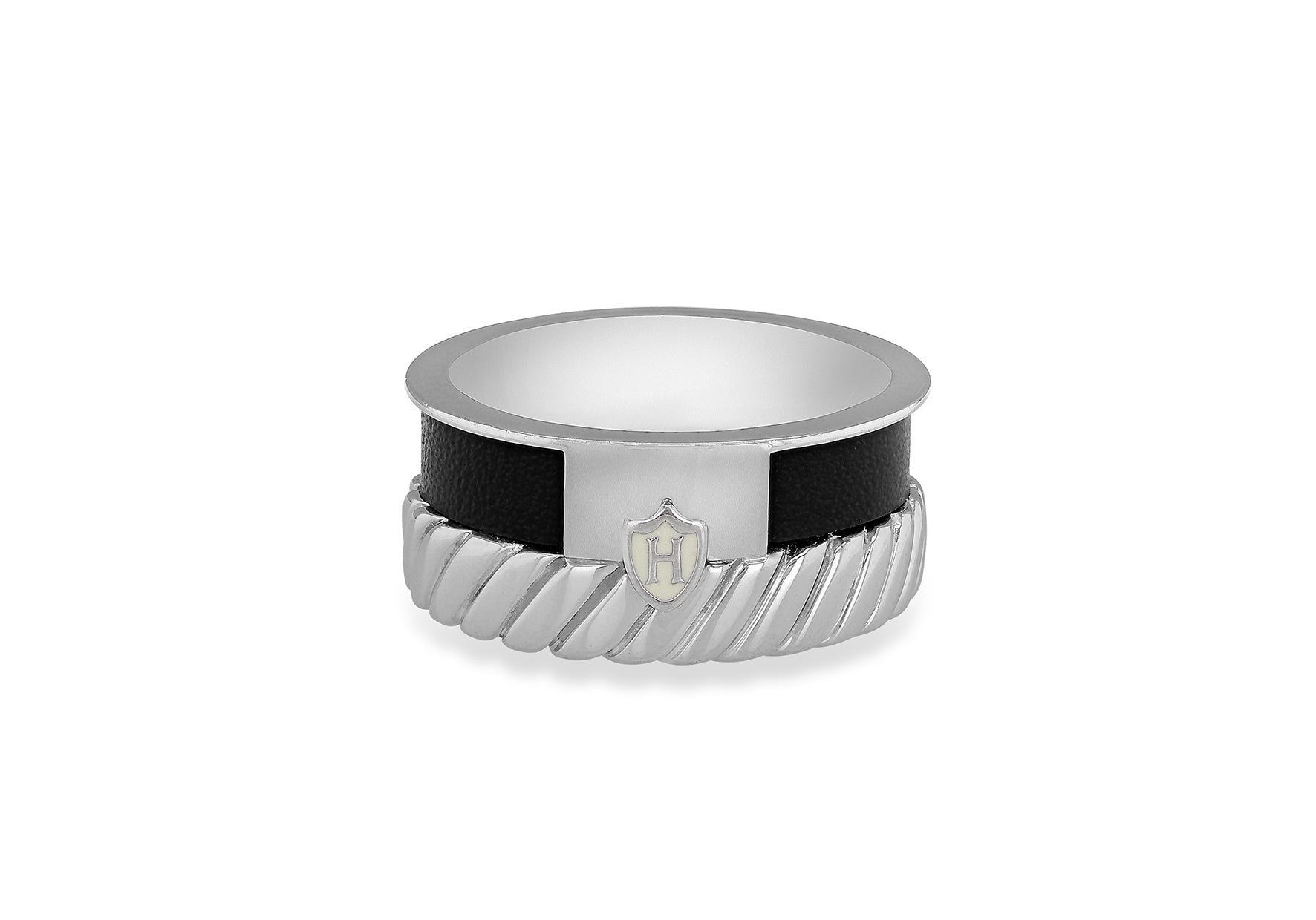 Hoxton London Men's Sterling Silver Twist Leather Inlay Ring