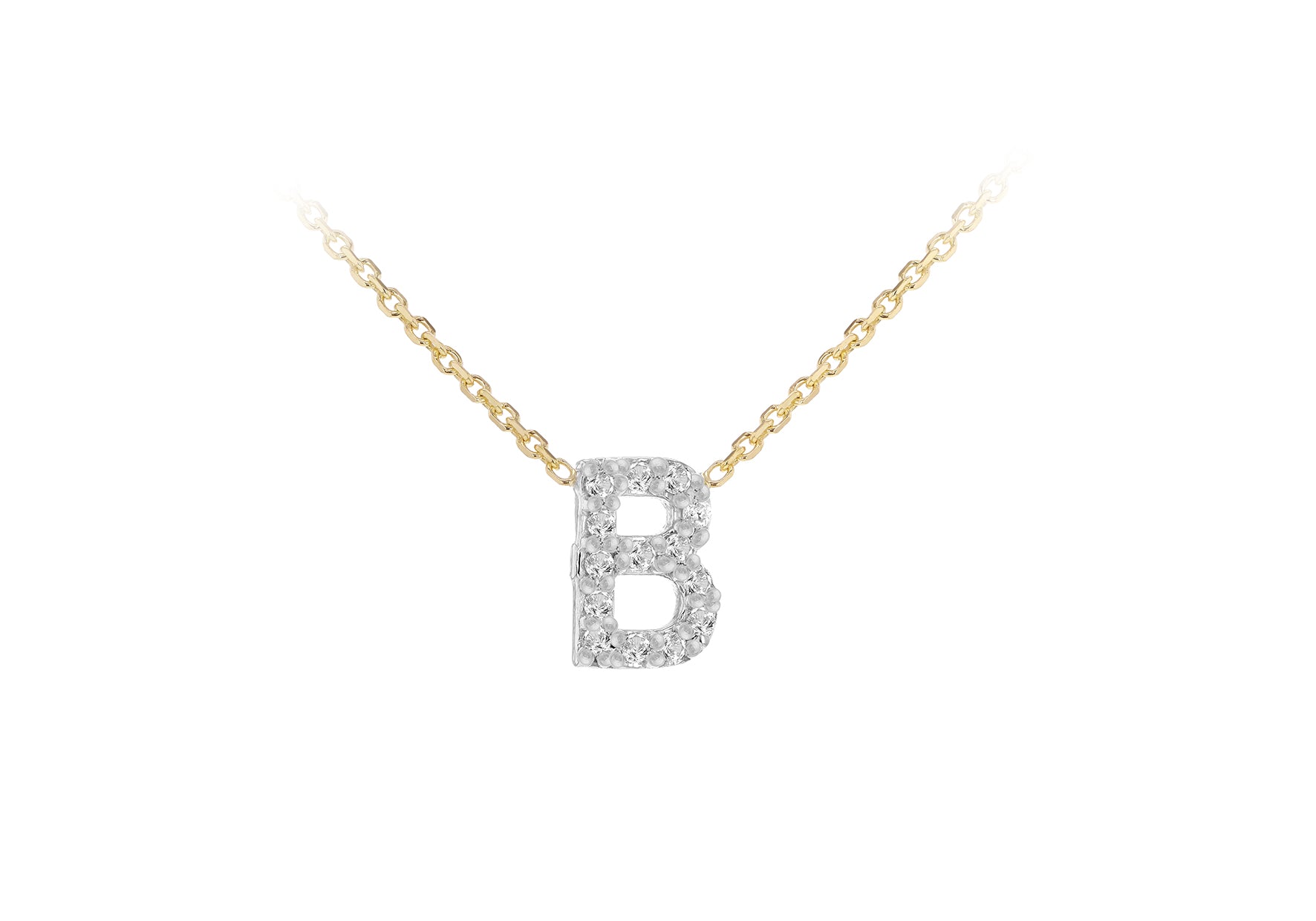 9ct Two-Tone Gold 00.5ct Diamond Initials Pendant Necklace