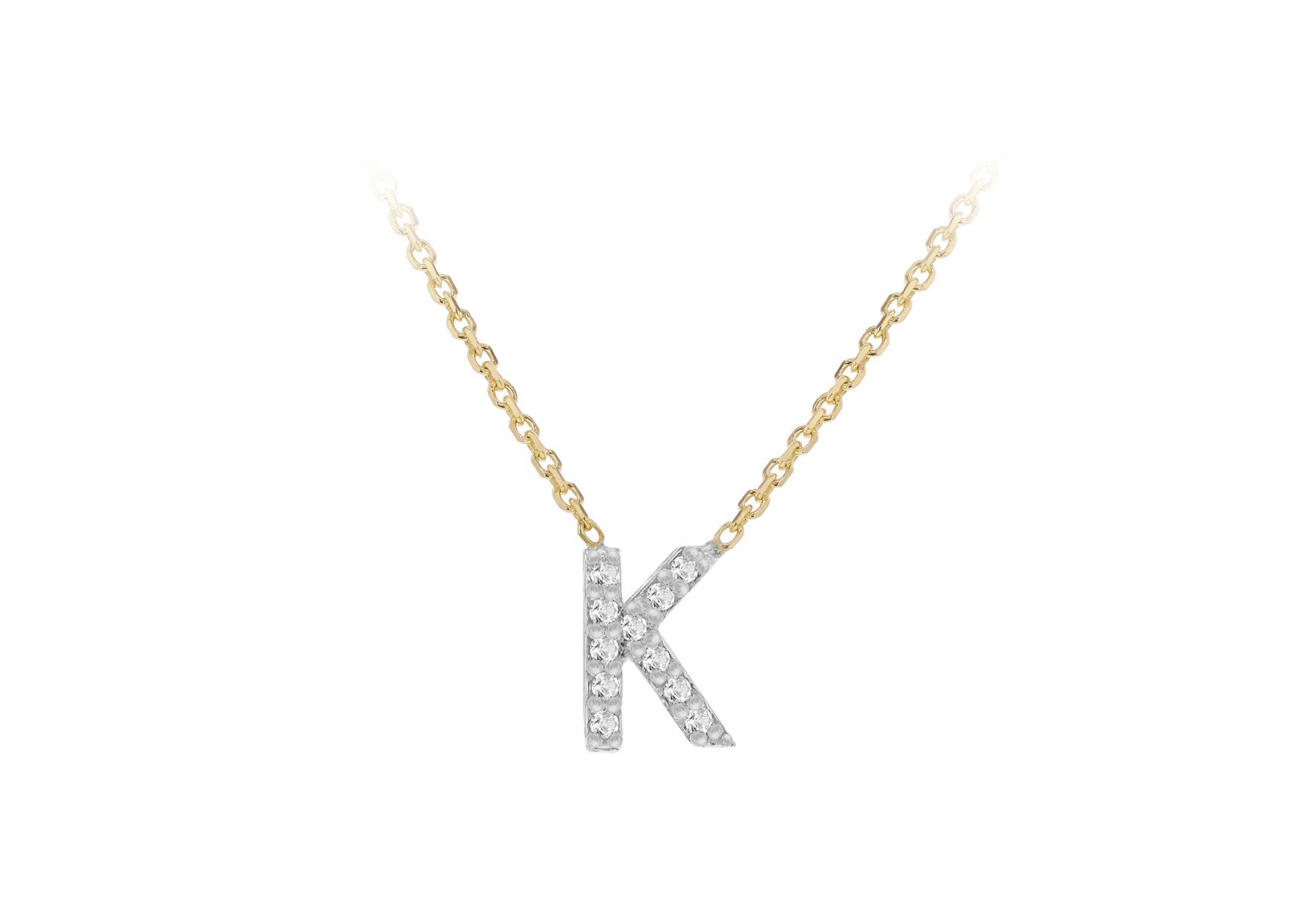 9ct Two-Tone Gold 00.5ct Diamond Initials Pendant Necklace