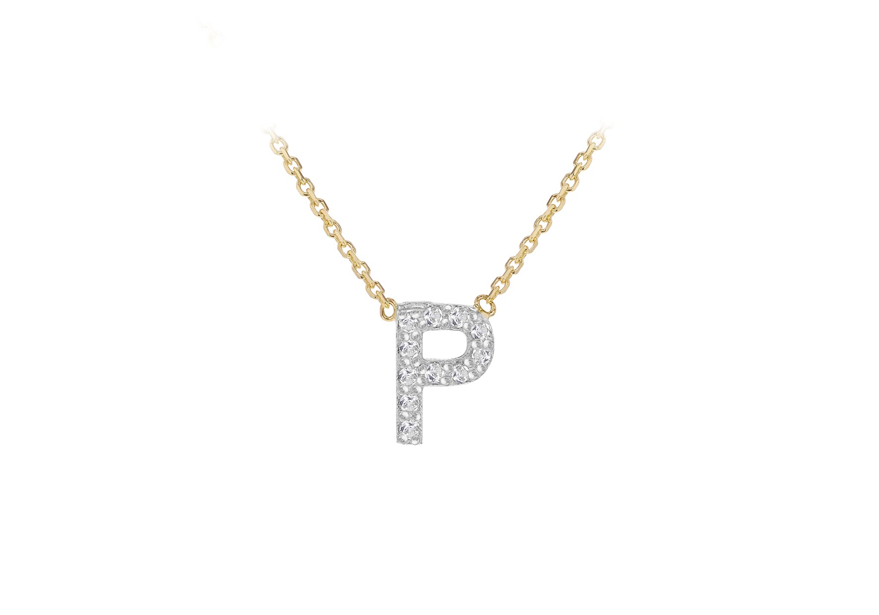 9ct Two-Tone Gold 00.5ct Diamond Initials Pendant Necklace