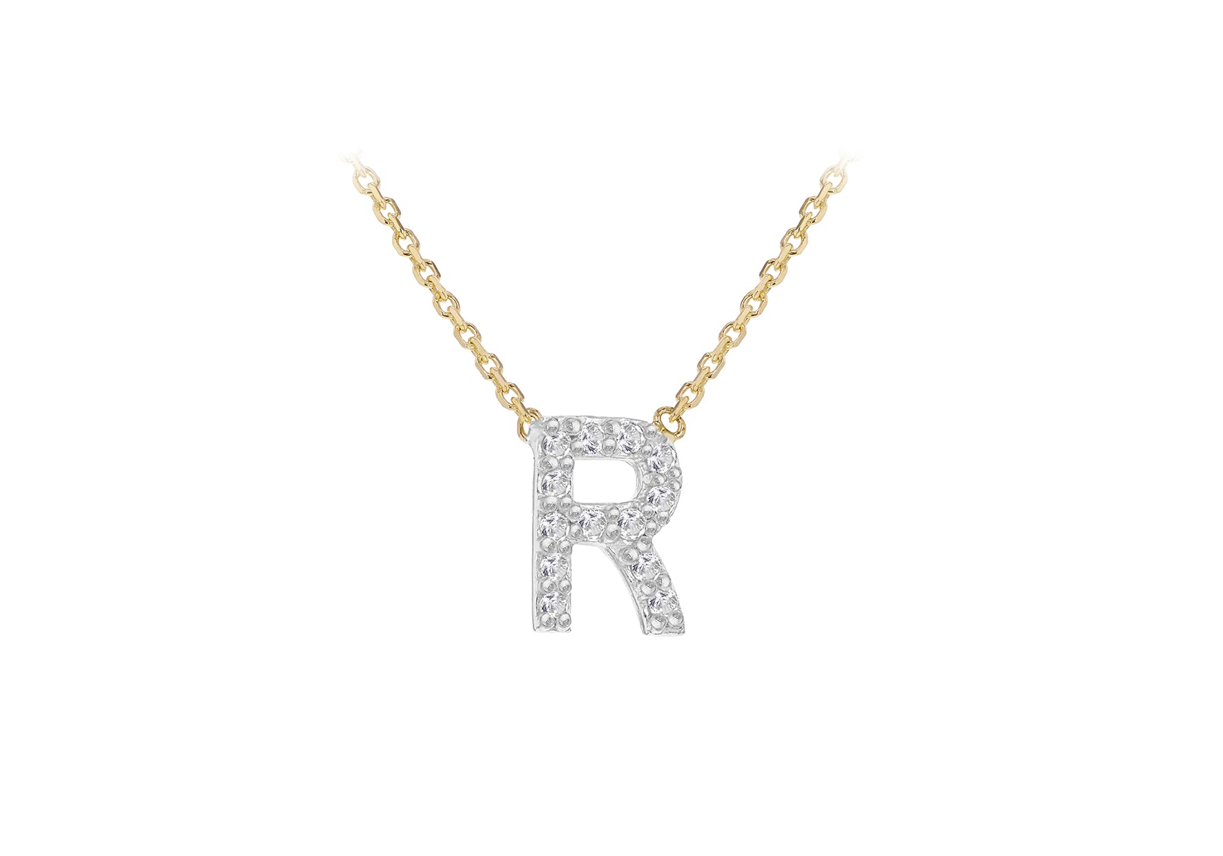 9ct Two-Tone Gold 00.5ct Diamond Initials Pendant Necklace
