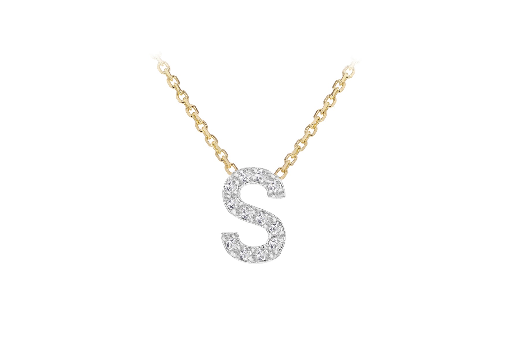 9ct Two-Tone Gold 00.5ct Diamond Initials Pendant Necklace