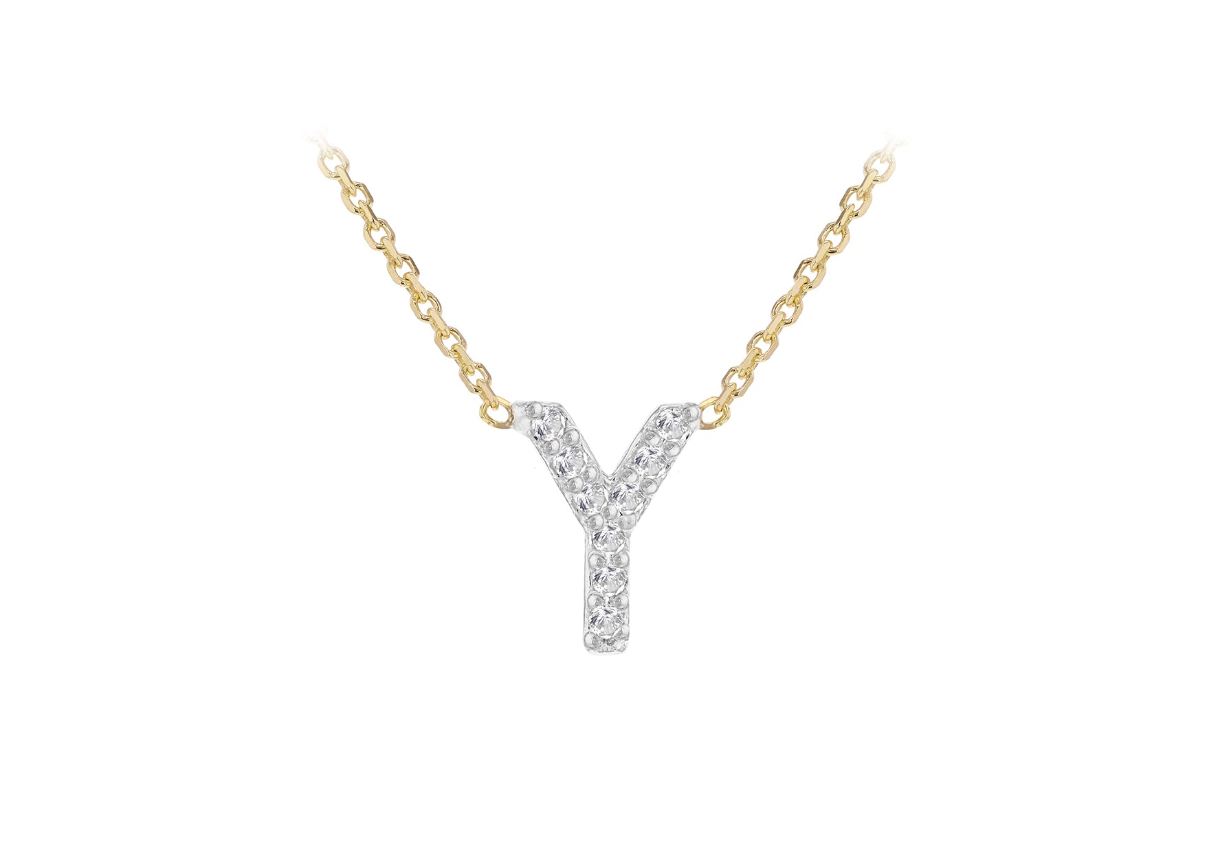 9ct Two-Tone Gold 00.5ct Diamond Initials Pendant Necklace