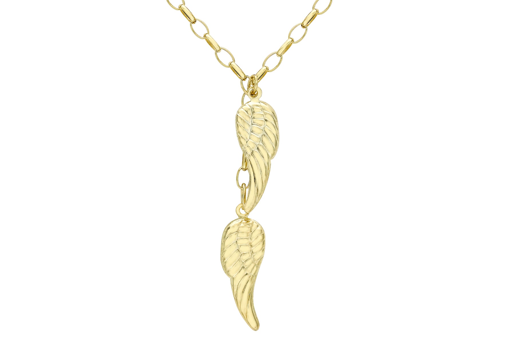 9ct Yellow Gold Angel Wings Charm Drop Necklace 46m/18"9