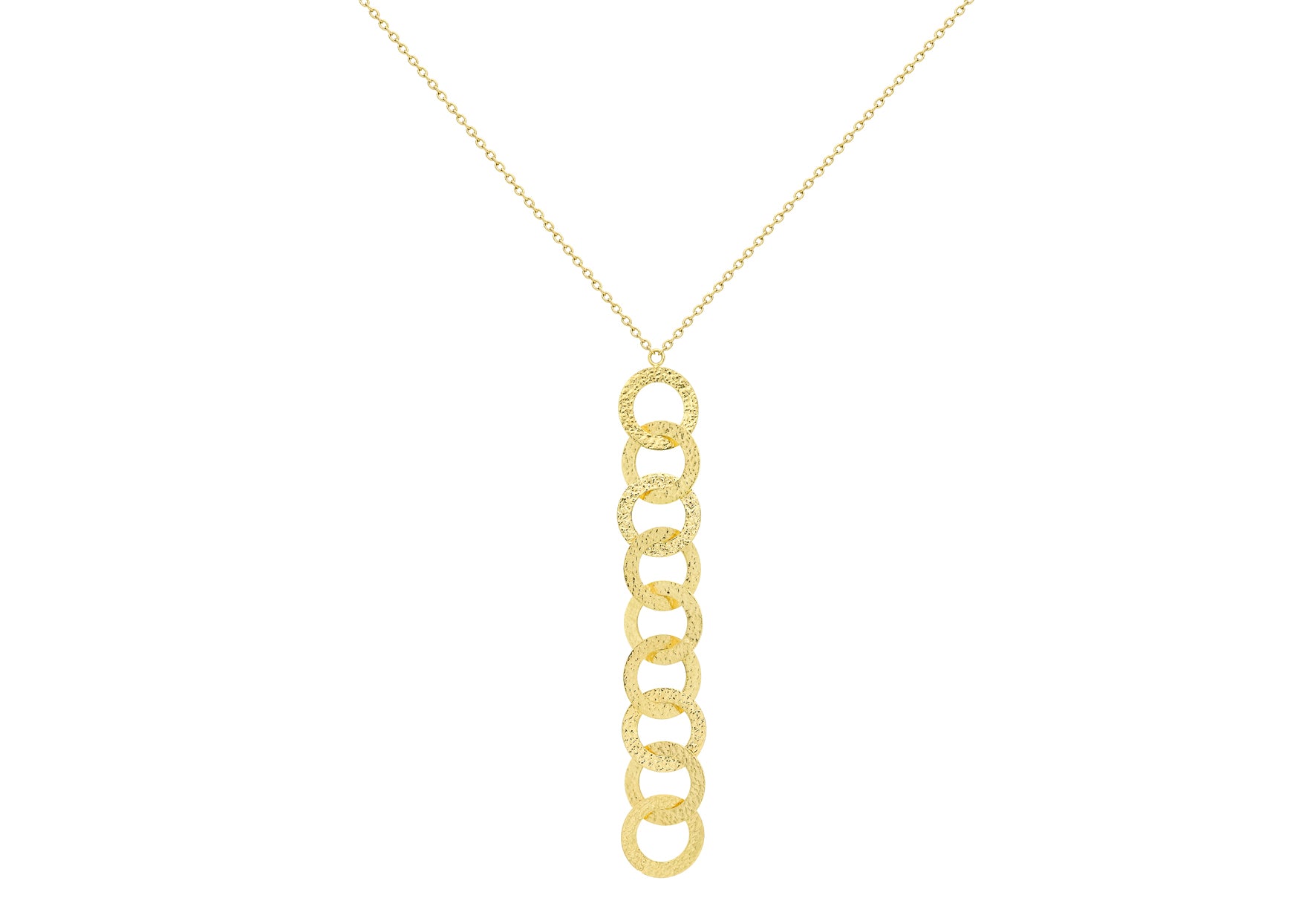 9ct Yellow Gold Hammered Rings Drop Y-Shaped Necklace 43m/17"9