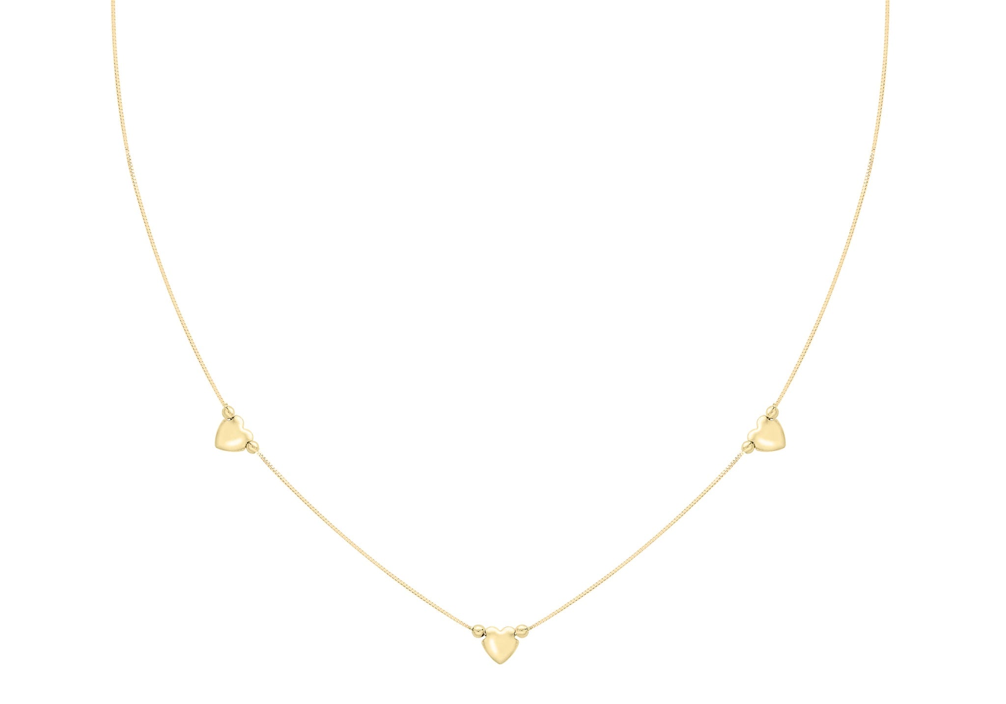9ct Yellow Gold Triple Heart Charm Box Chain Necklace