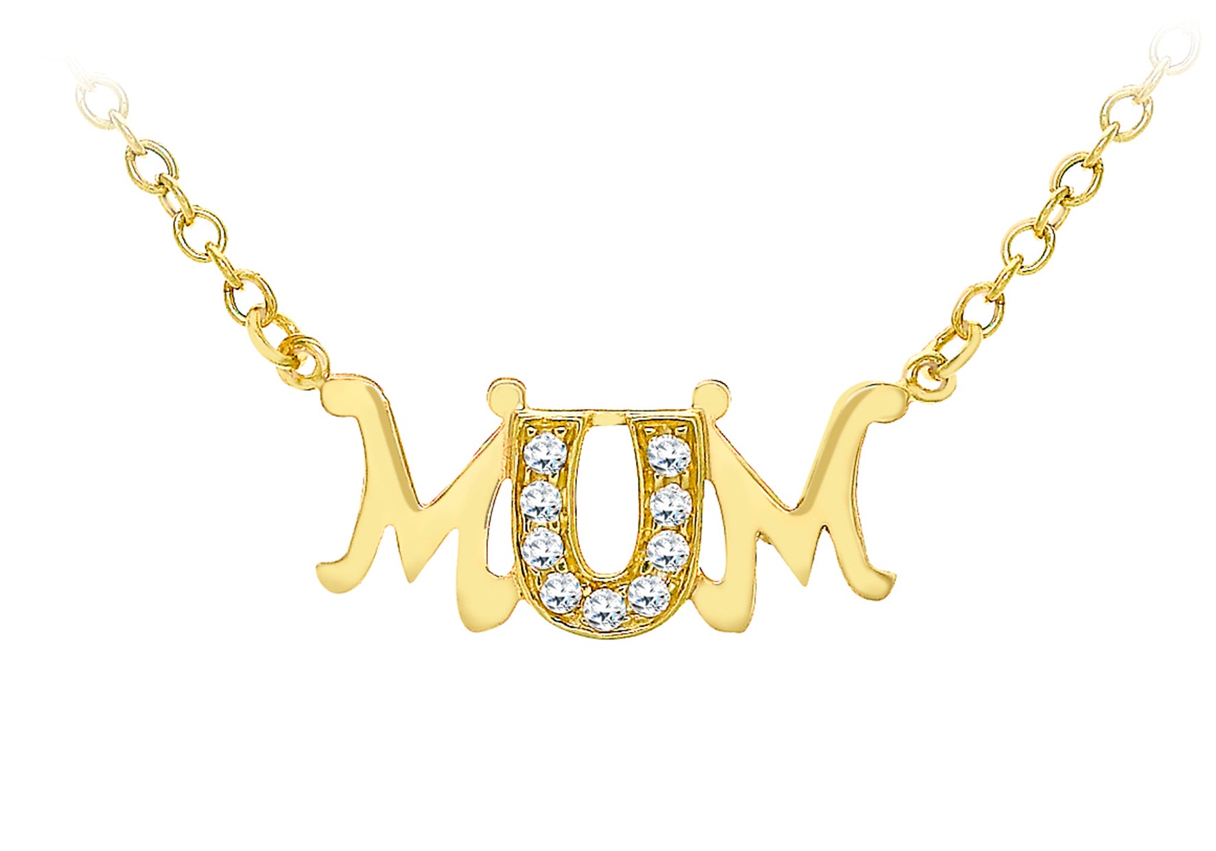 9ct Yellow Gold Zirconia 'Mum' Belcher Chain Necklet 43m/17"9