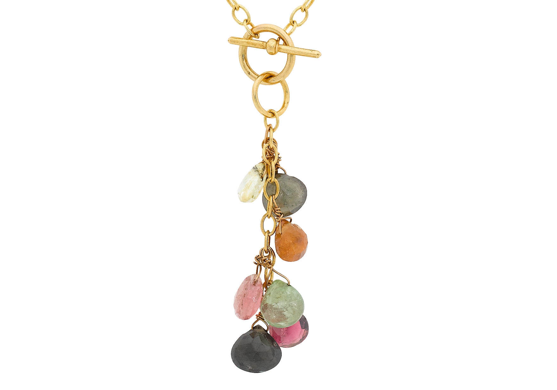 9ct Yellow Gold Multi-Coloured Tourmaline Bead Oval Belcher Necklace 41m/16"9