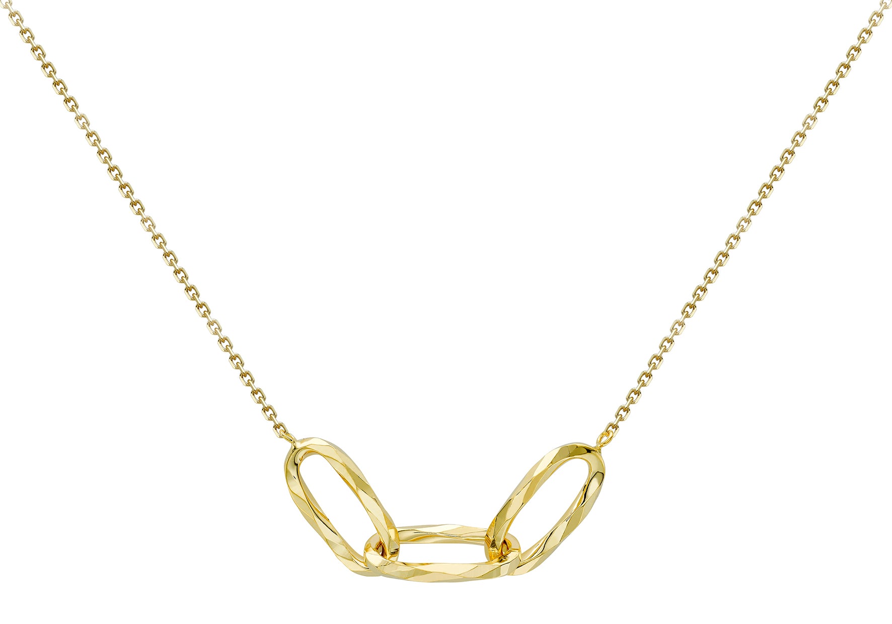 9ct Yellow Gold Diamond Cut Oval Triple-Links Necklace