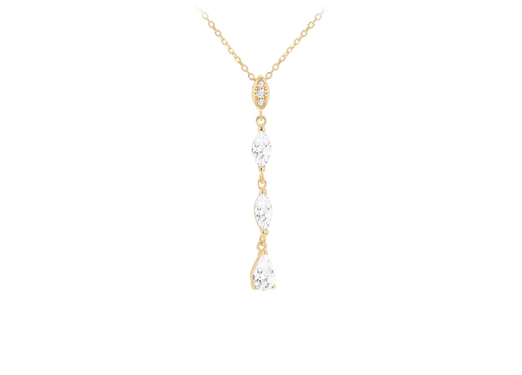 9ct Yellow Gold White Zirconia Marquise Drop Necklace