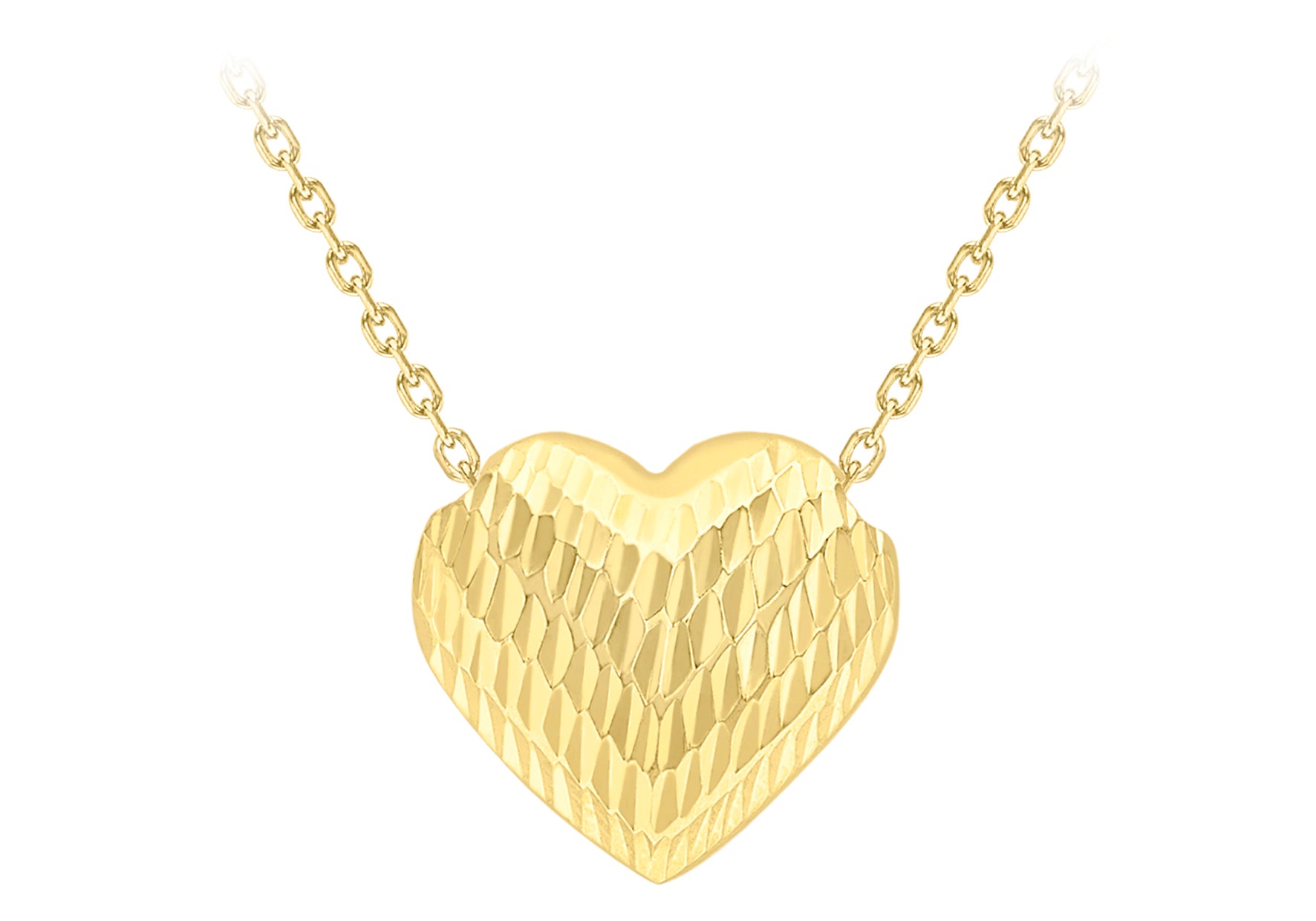9ct Yellow Gold 12.2mm x 11.2mm Diamond Cut Sliding Heart Necklace 44.5m/17.75"9