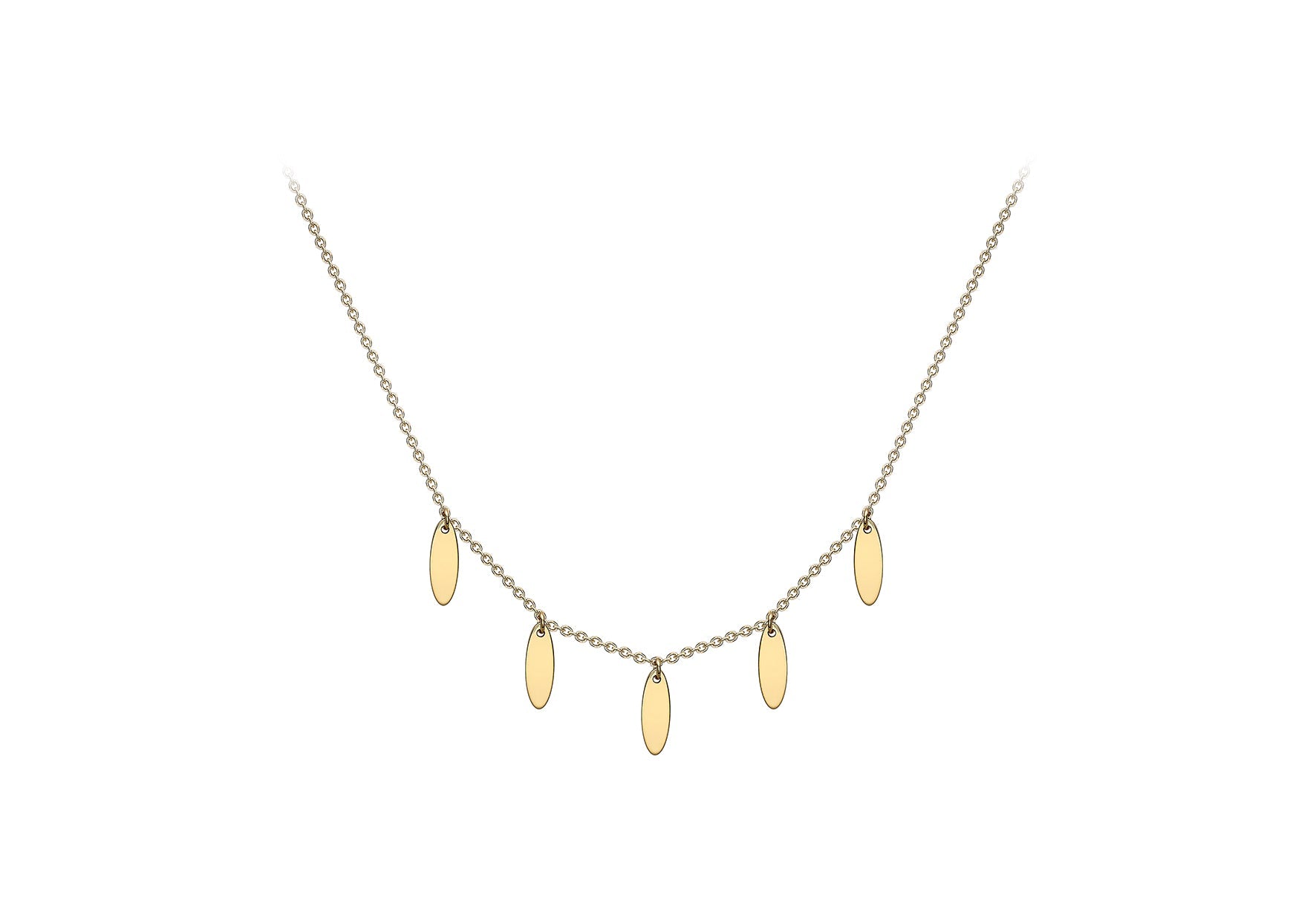 9ct Yellow Gold 5-Oval Drop Adjustable Necklace