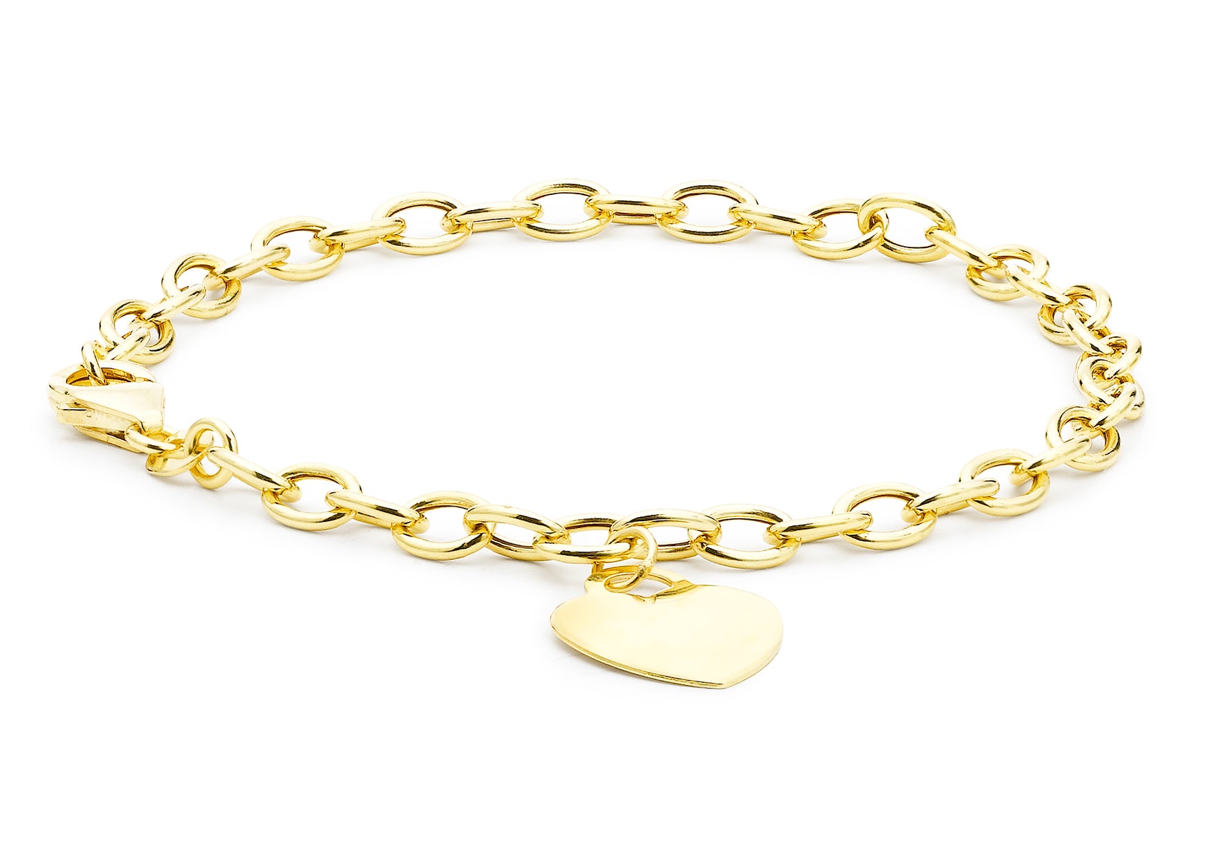 9ct Yellow Gold 15.5mm x 18mm Heart Tag Belcher Bracelet 18m/7"9