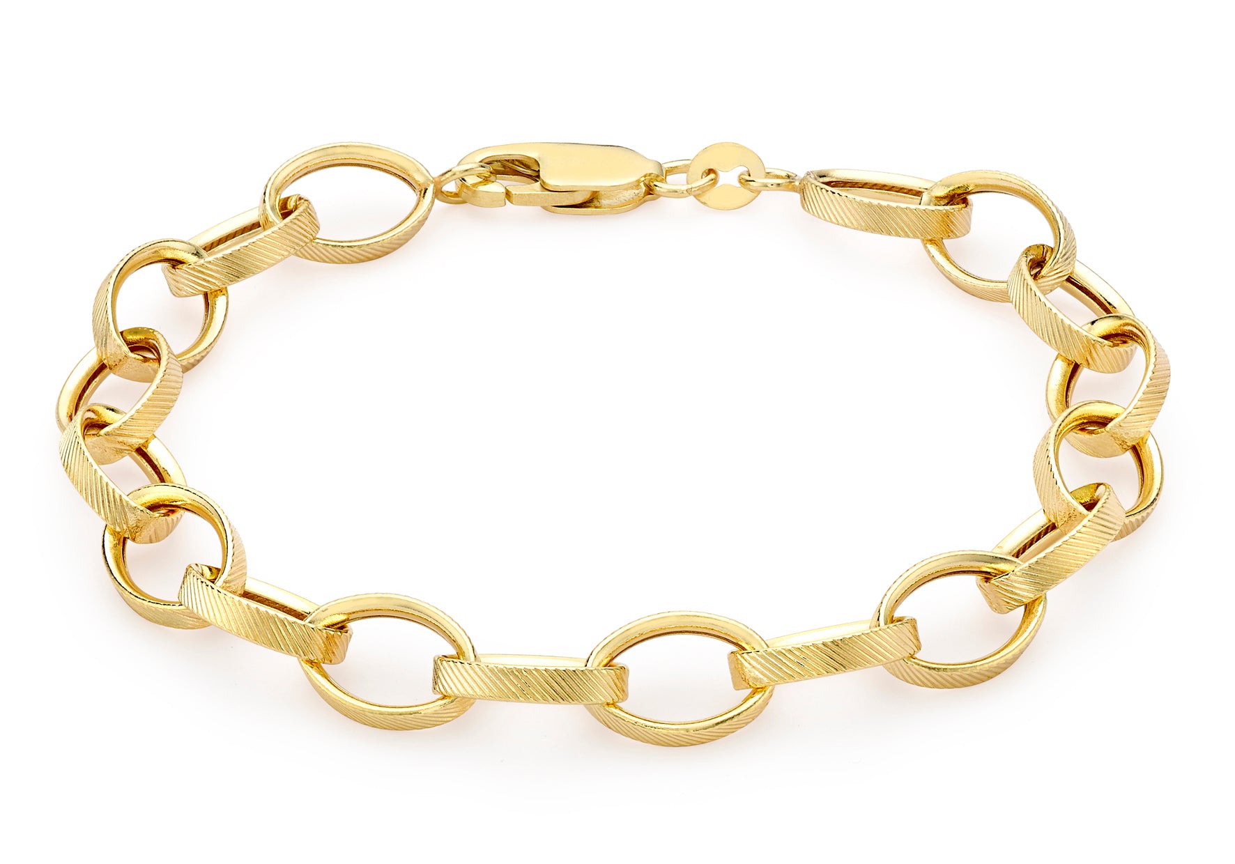 9ct Yellow Gold Textured Oval Belcher Chain Bracelet 19m/7.5"9