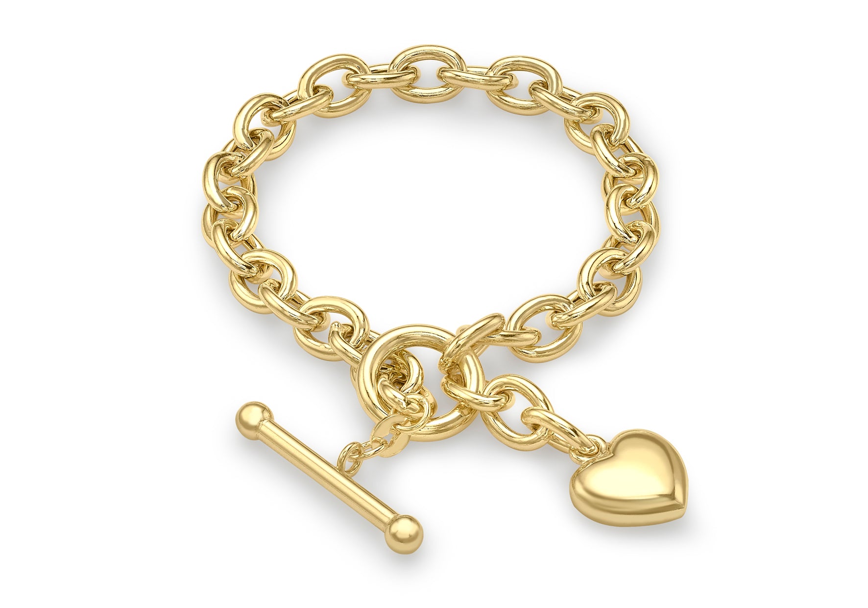 9ct Yellow Gold Heart T-Bar Belcher Bracelet 19m/7.5"9