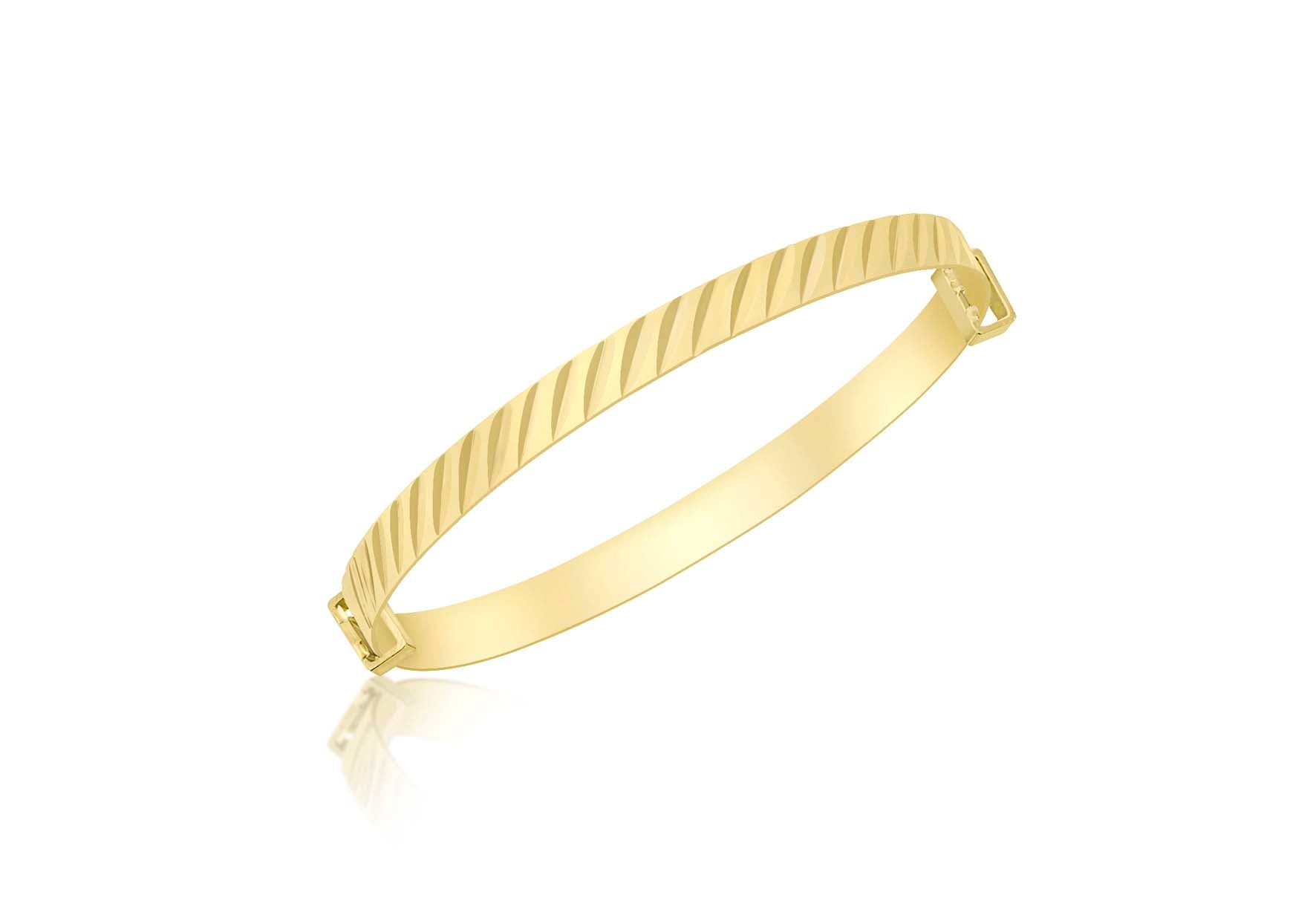 9ct Yellow Gold Diamond Cut Oblique Expandable Baby Bangle