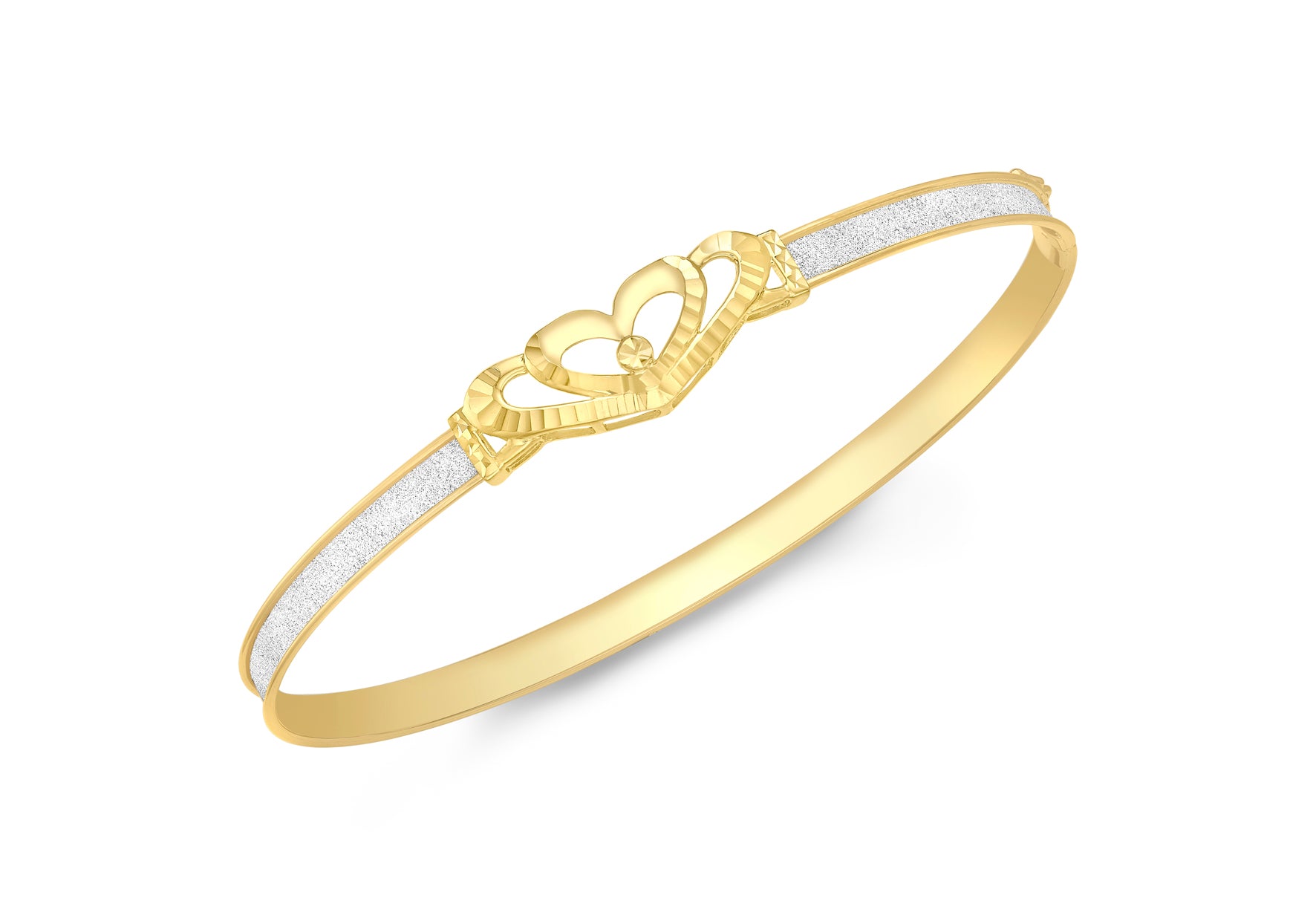 9ct Yellow Gold Diamond Cut Double-Heart Stardust Bangle