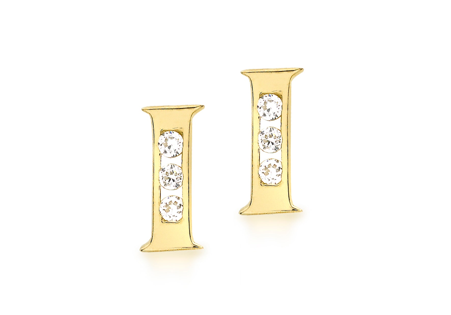9ct Yellow Gold Zirconia Set 'I' Initial Stud Earrings
