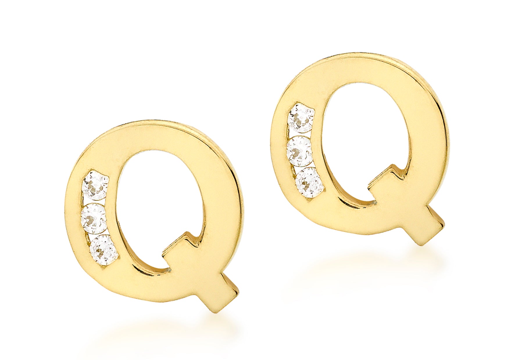 9ct Yellow Gold Zirconia 7mm x 7mm 'Q' Initial Stud Earrings