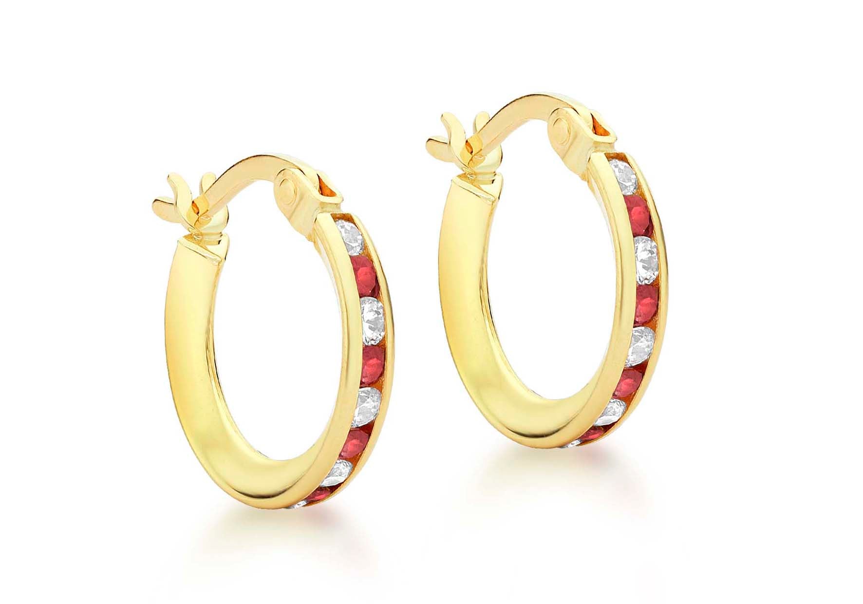 9ct Yellow Gold 14mm Rose and White Zirconia Creole Earrings