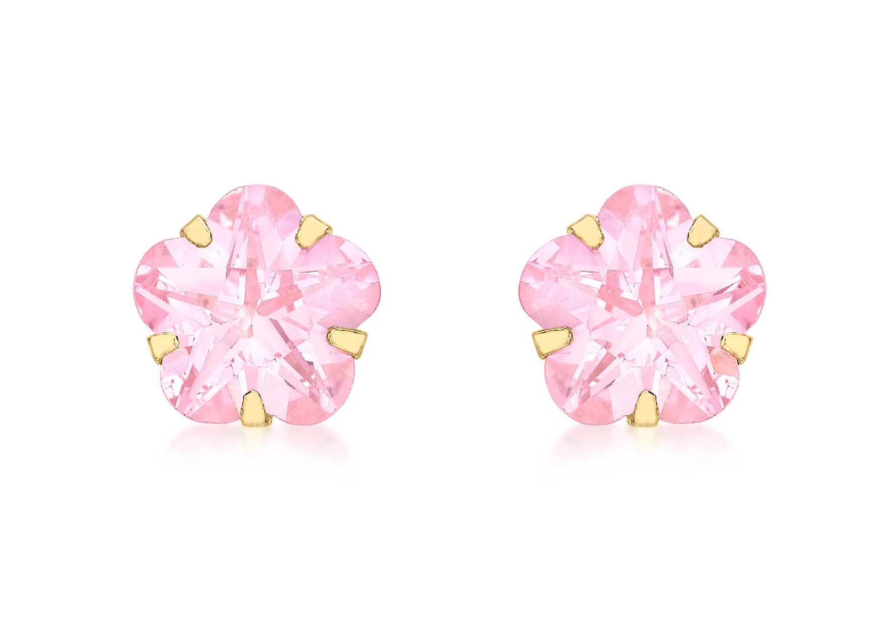 9ct Yellow Gold Pink Zirconia Flower Stud Earrings