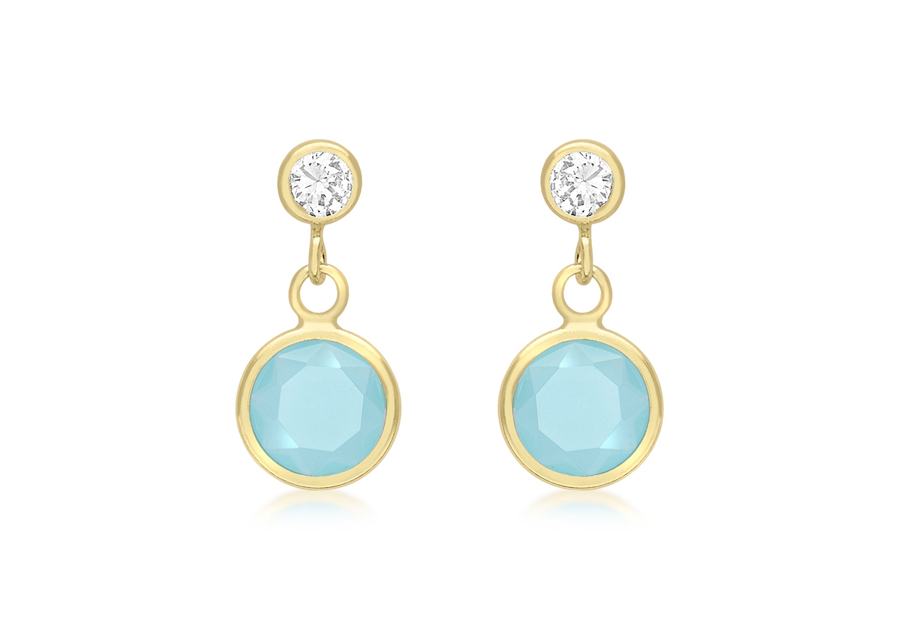 9ct Yellow Gold Zirconia and Aqua Crystal Drop Earrings