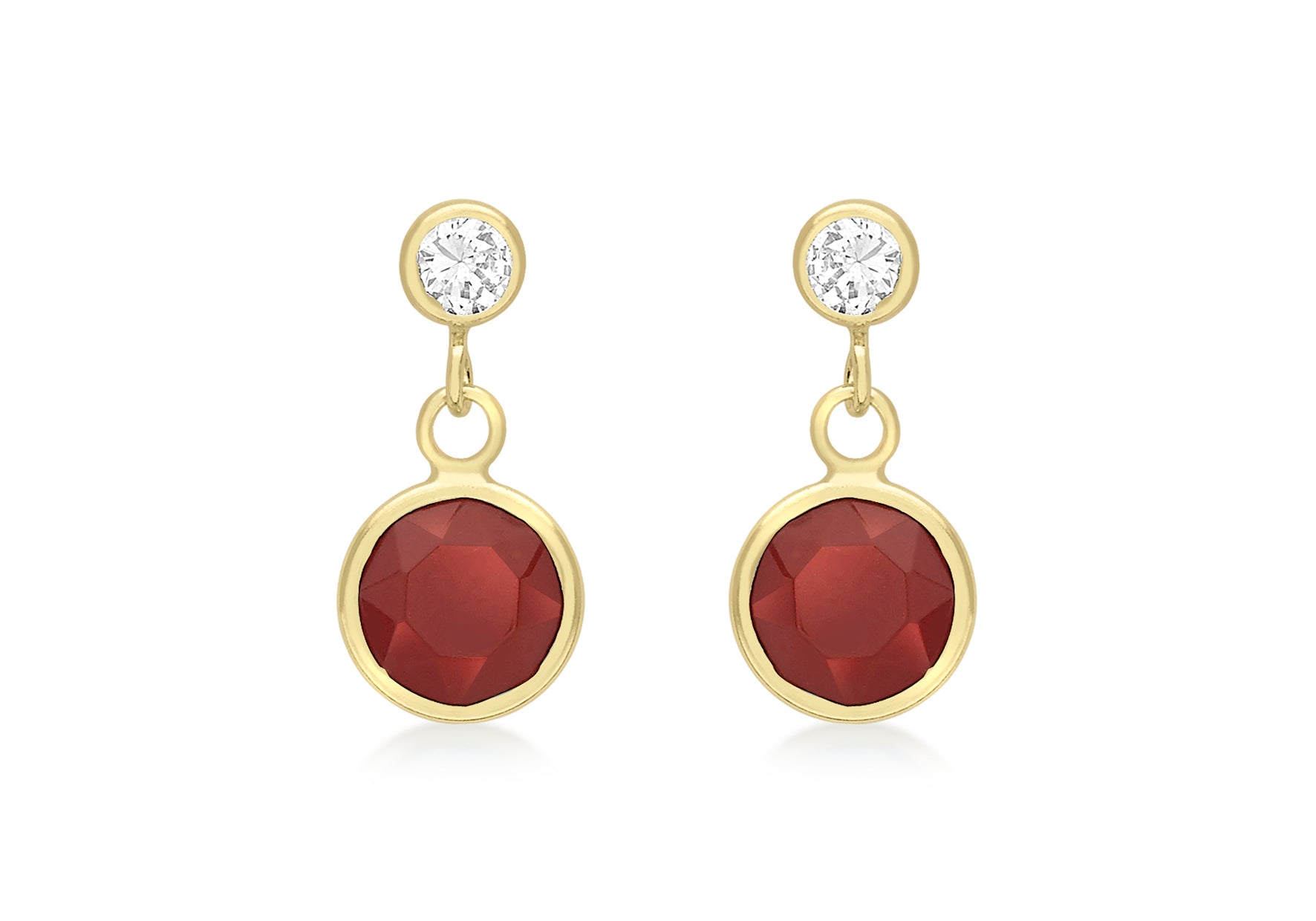 9ct Yellow Gold Red Crystal and Zirconia Drop Earrings