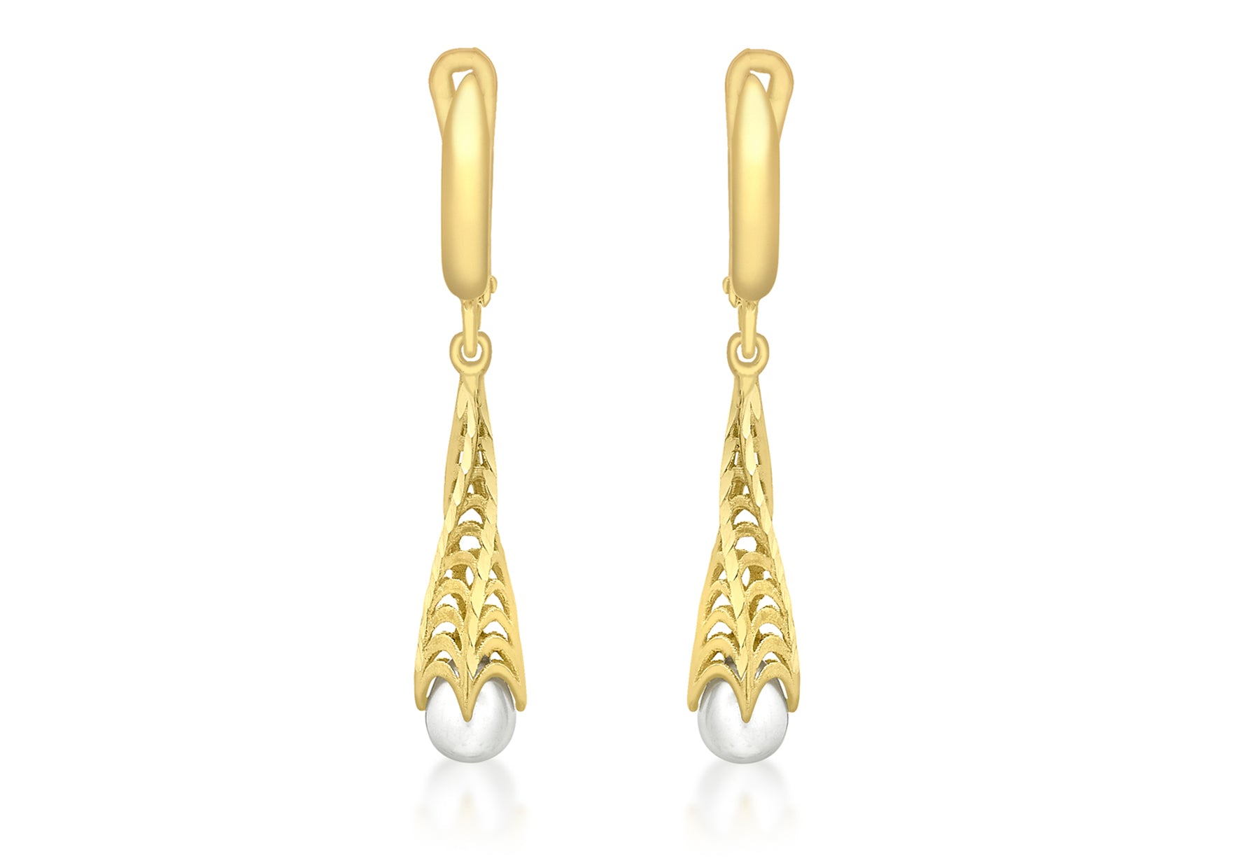 9ct Yellow Gold Twisted Fresh Water Pearl Twisted Cone Earrings