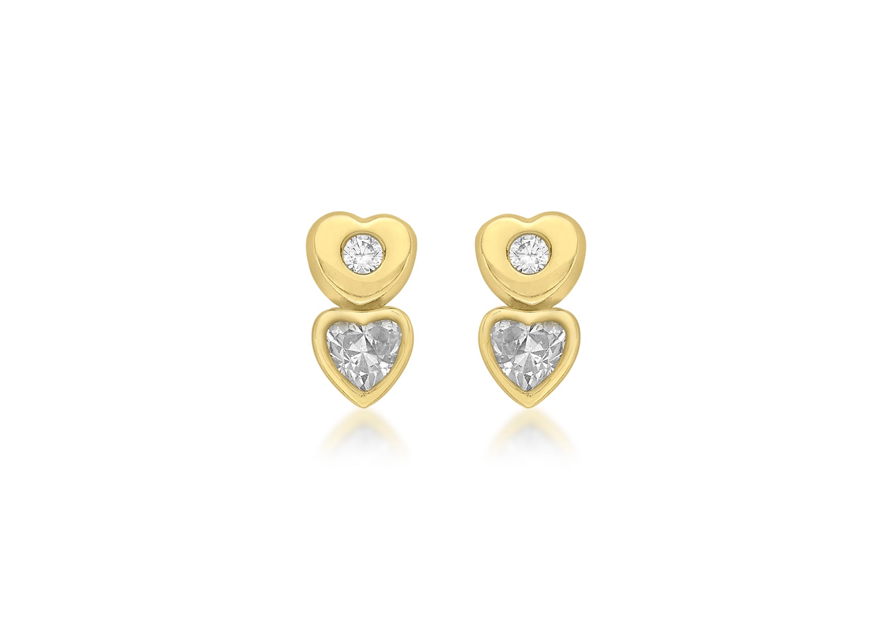 9ct Yellow Gold Zirconia Double-Heart Stud Earrings