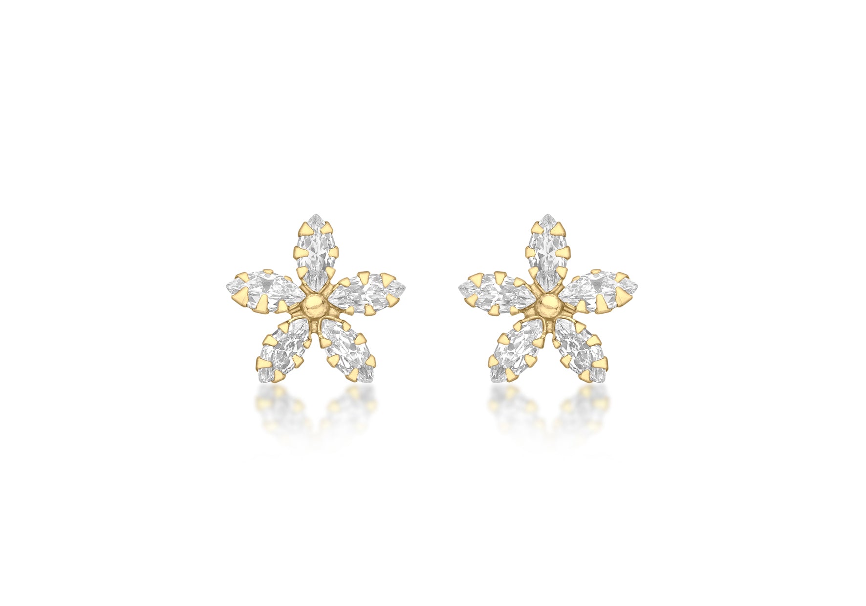 9ct Yellow Gold Marquise Zirconia 10.5mm x 10.5mm Flower Stud Earrings