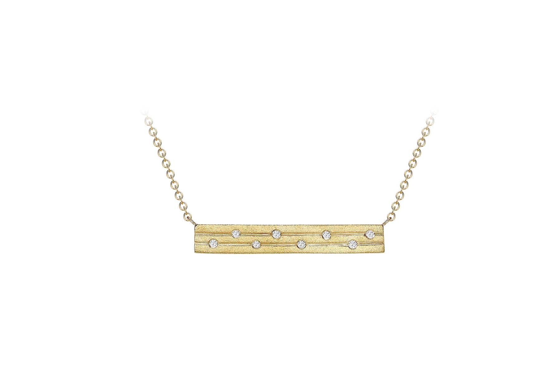 9ct Yellow Gold 0.06t Diamond Satin Bar Adjustable Necklace 41m/16"-46m/18"9