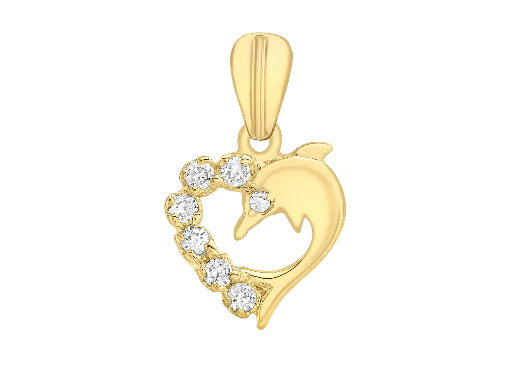 9ct Yellow Gold Zirconia Dolphin Pendant