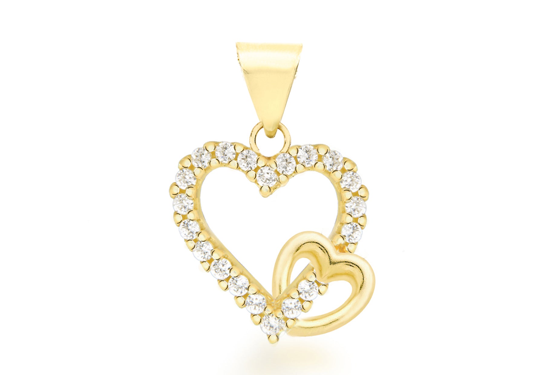 9ct Yellow Gold Double Zirconia 14mm x 23mm Heart Pendant