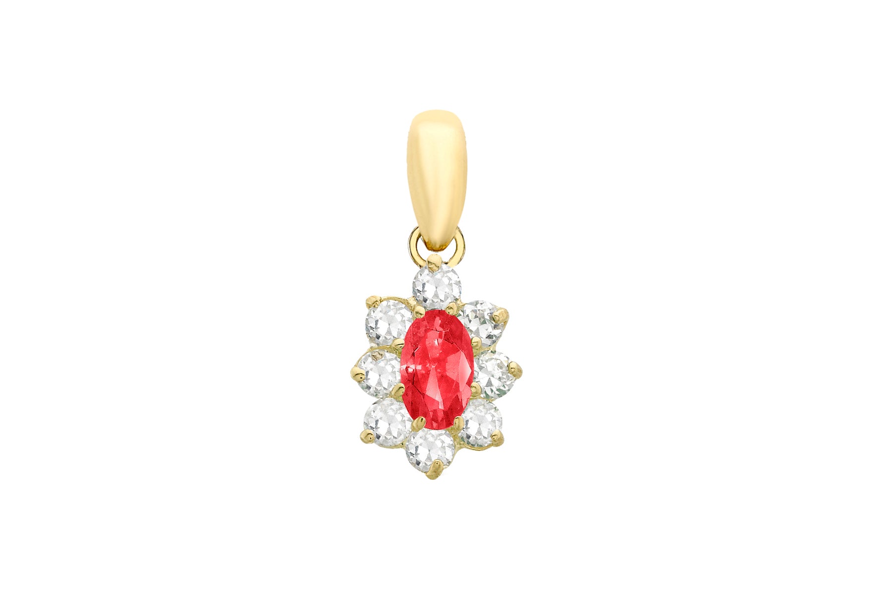 9ct Yellow Gold Oval Red and White Zirconia 8mm x 16mm Pendant