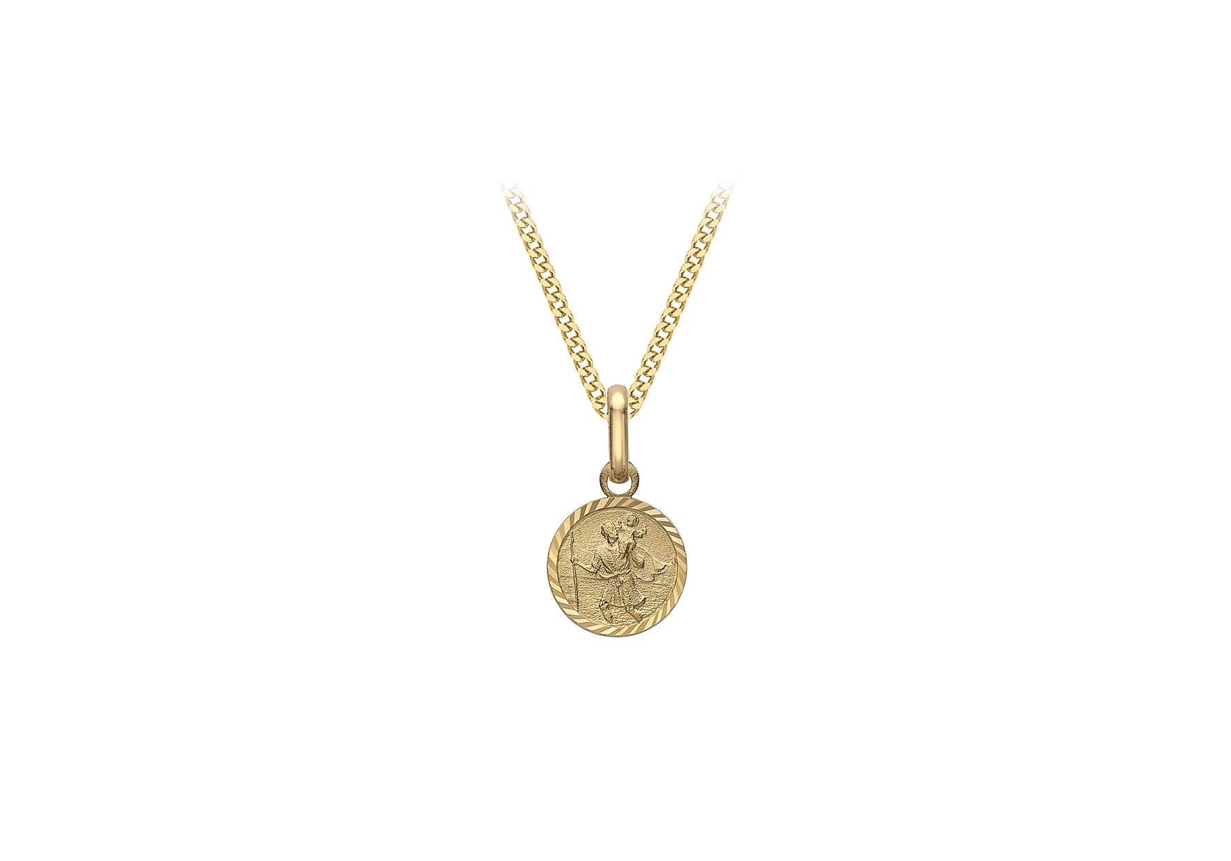 9ct Yellow Gold Diamond Cut Satin Round St Christopher Pendant