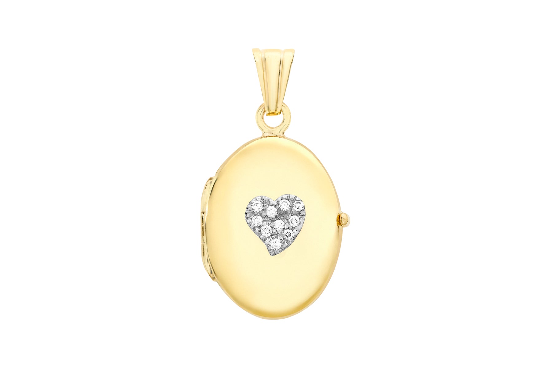 9ct Yellow Gold Zirconia 16mm x 24mm Heart-Detail Oval Locket Pendant