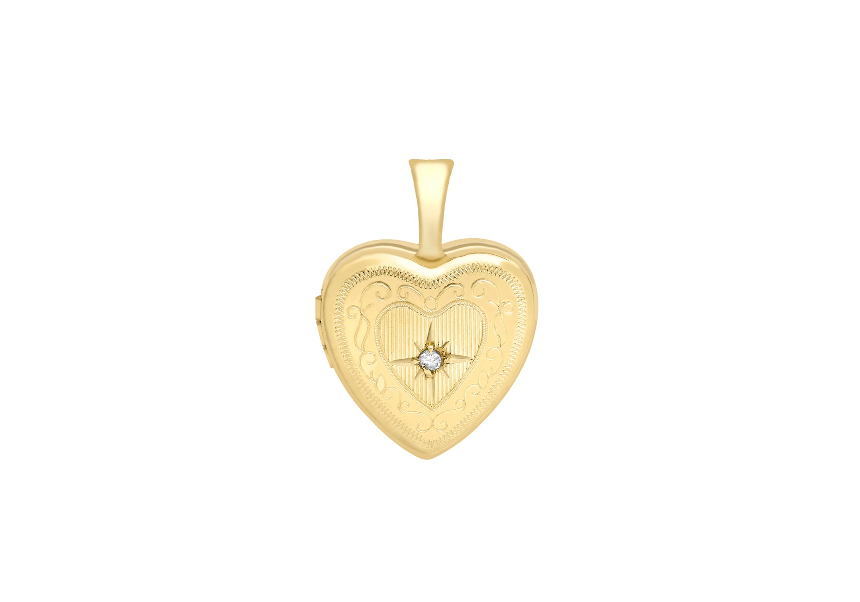 9ct Yellow Gold Small Diamond Set 12mm x 18mm Etched Heart Locket