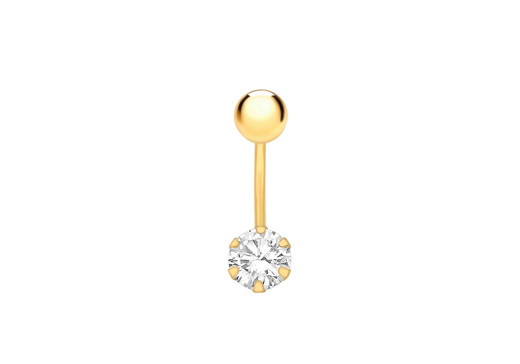 9ct Yellow Gold Round White Zirconia Belly Bar9