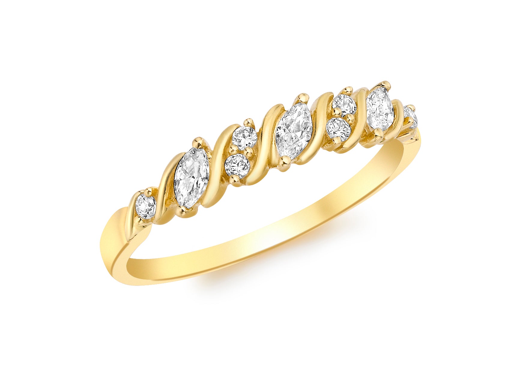 9ct Yellow Gold Marquise and Round Zirconia Swirl Ring