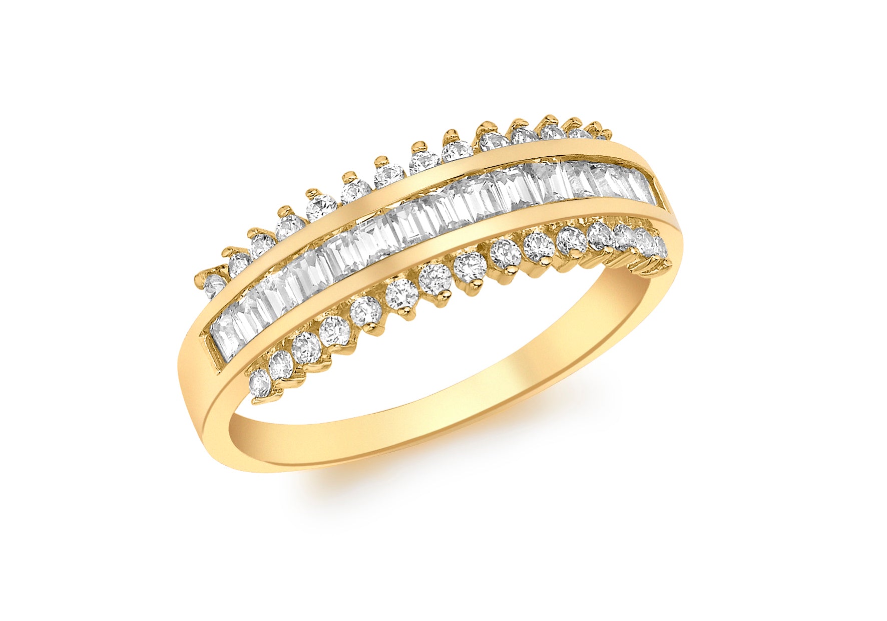 9ct Yellow Gold Triple Row Zirconia Trak Ring