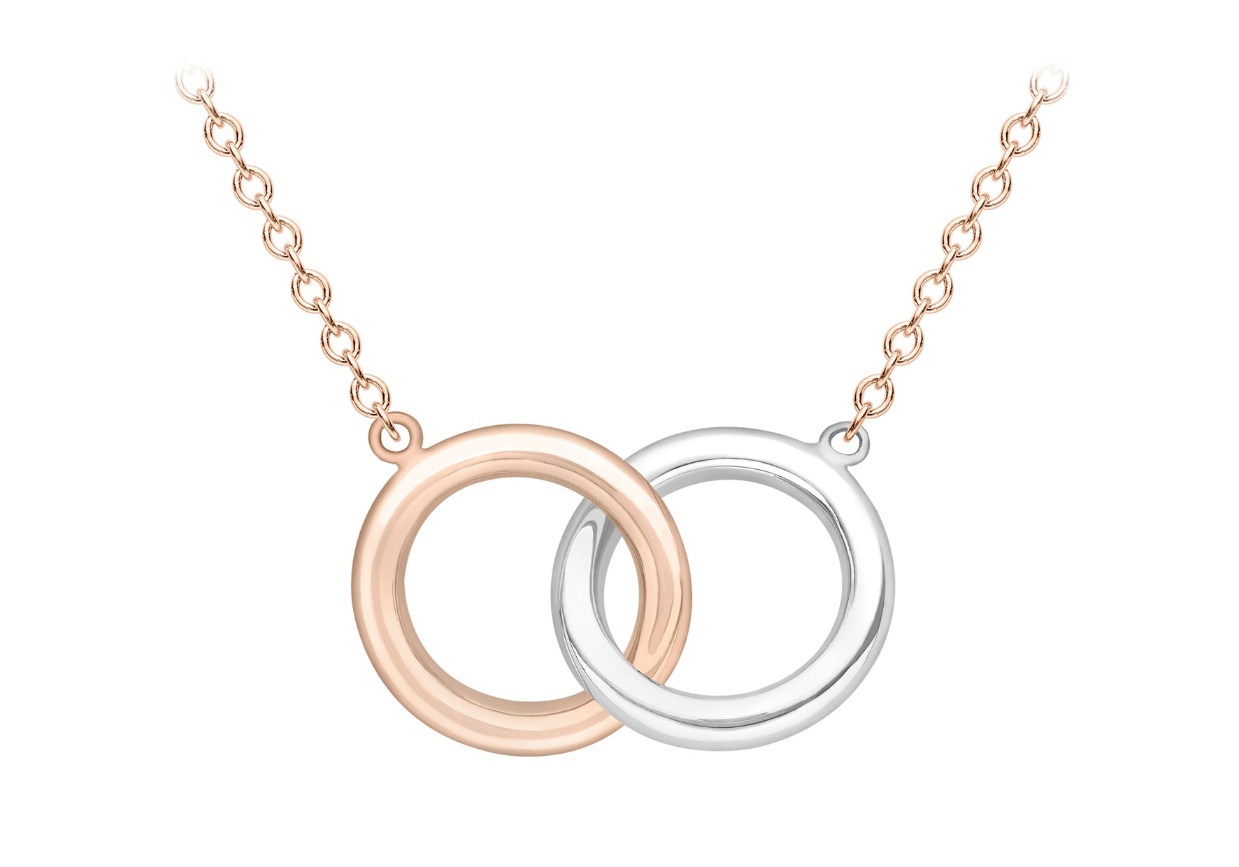 9ct 2-Colour Gold 11.5mm Interloked Rings Necklace 43m/17"-46m/18"9