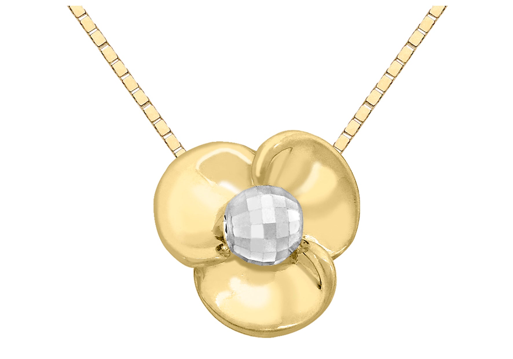 9ct 2-Colour Gold Flower Pendant on Box Chain Necklace 46m/18"9