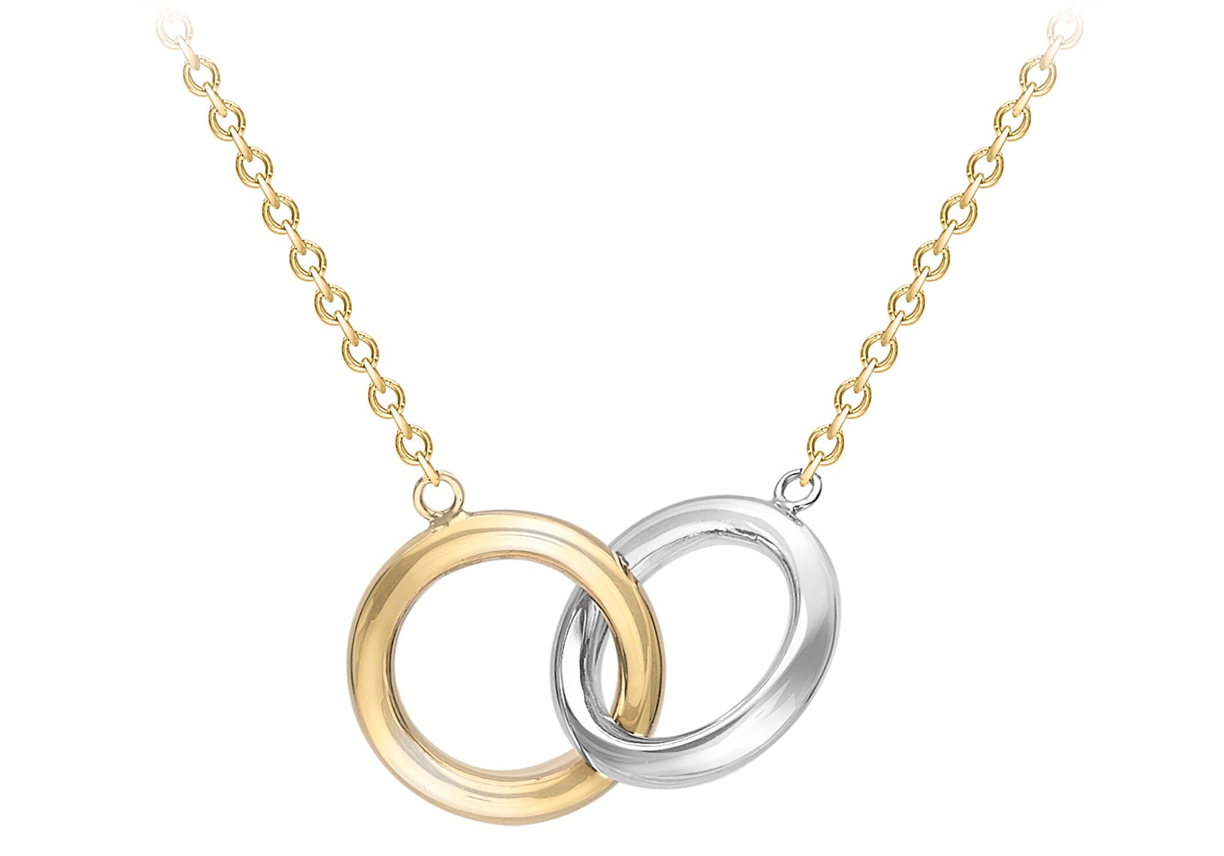 9ct 2-Colour Gold 11.8mm Linked Rings Adjustable Necklace 43m/17"-46m/18"9