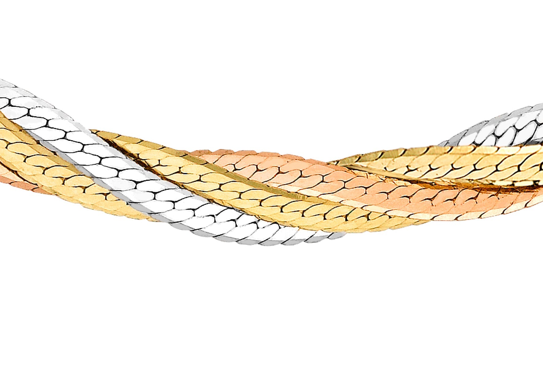 9ct 3-Tone Gold Four Plait Herringbone Chain