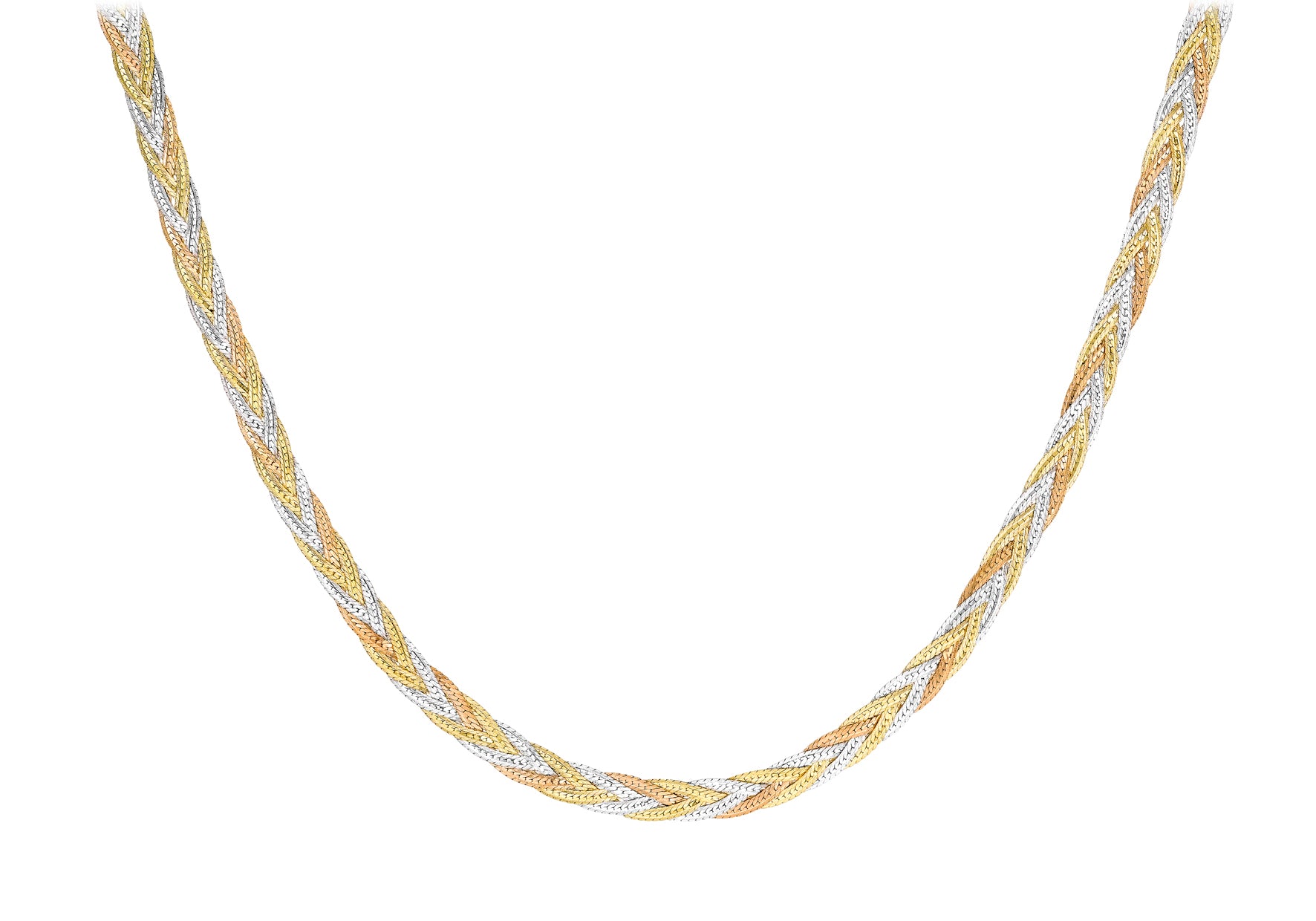 9ct 3-Colour Gold 3-Plait Textured Herringbone Necklace 46m/18"9