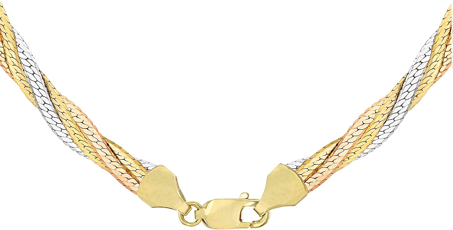 9ct 3-Tone Gold Four Plait Herringbone Chain