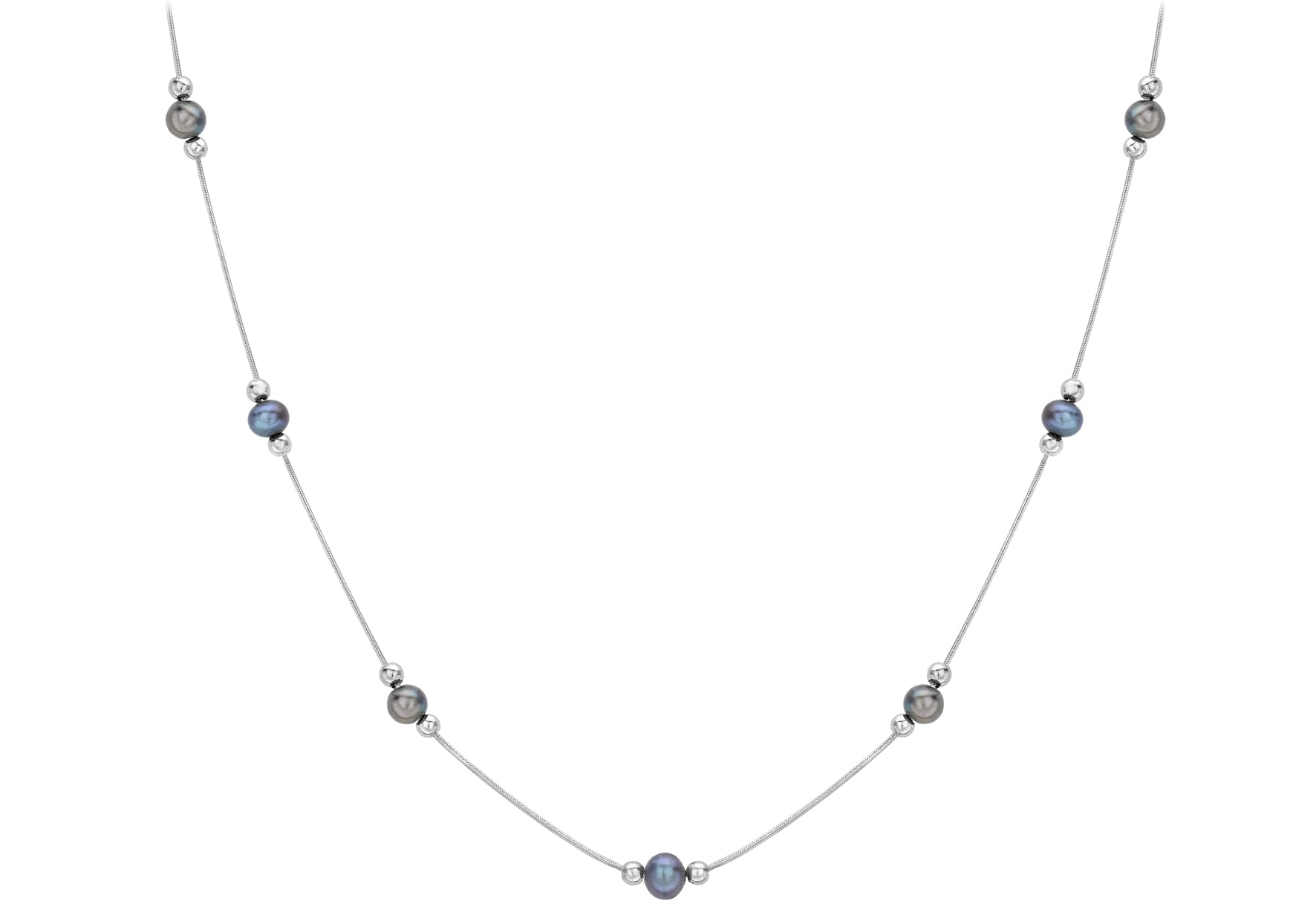 9ct White Gold Pearl and Snake Chain Necklace 46m/18"9