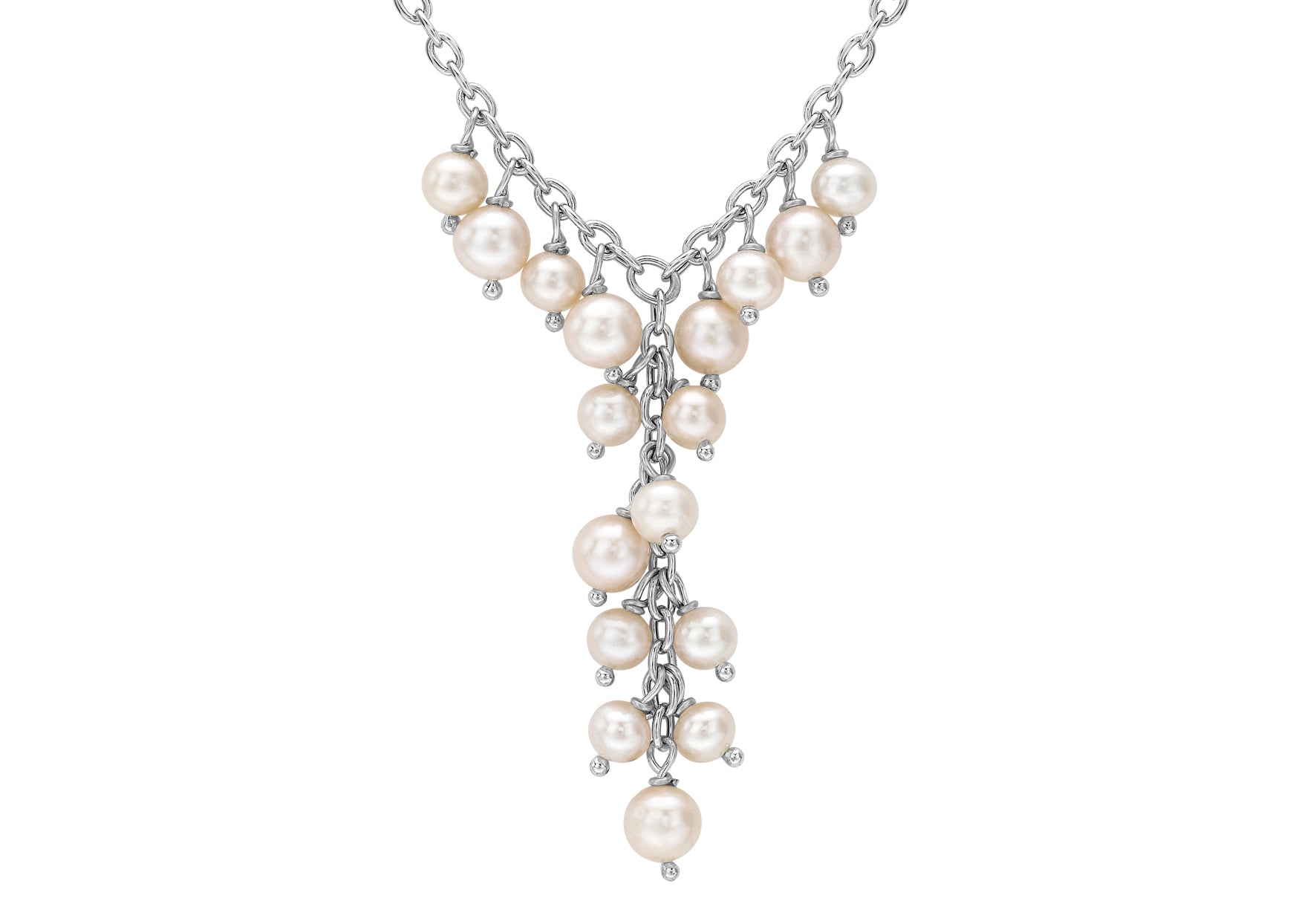 9ct White Gold Pink Pearl Cluster Drop Necklace 43m/17"9