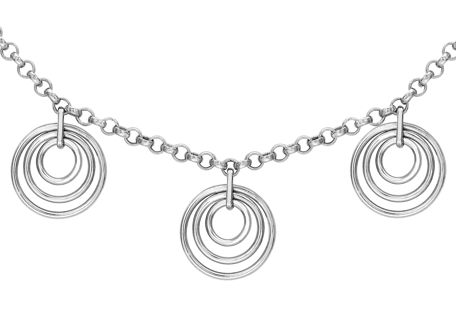 9ct White Gold Multi Circle Drop Belcher Chain Necklace 46m/18"9